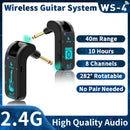 Conjunto de Transmisor y Receptor de Guitarra Recargable Inalámbrico 2.4G para Guitarra Eléctrica, Bajo, Instrumentos de Viento Eléctricos Plug and Play Transmisión en Tiempo Real de 48K/16bit con Conector Rotativo de 282 Grados