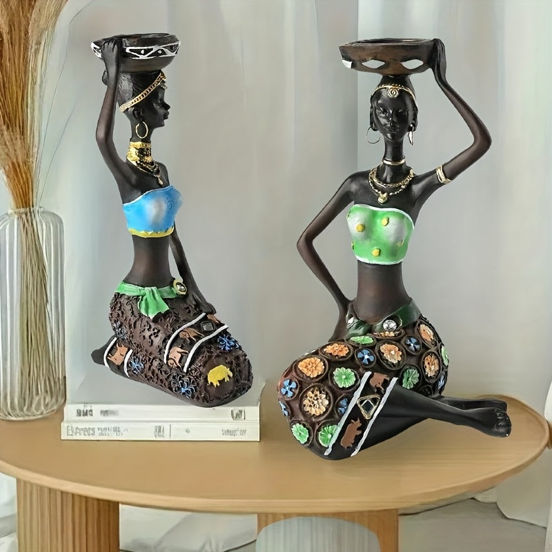 2 piezas de Estatuas de Resina de Mujeres Africanas - Decoración Elegante para Mesas de Hogar y Restaurante - Elección Ideal para San Valentín, Día de la Madre, Navidad, Pascua, Día de la Independencia - Uso Interior y Exterior