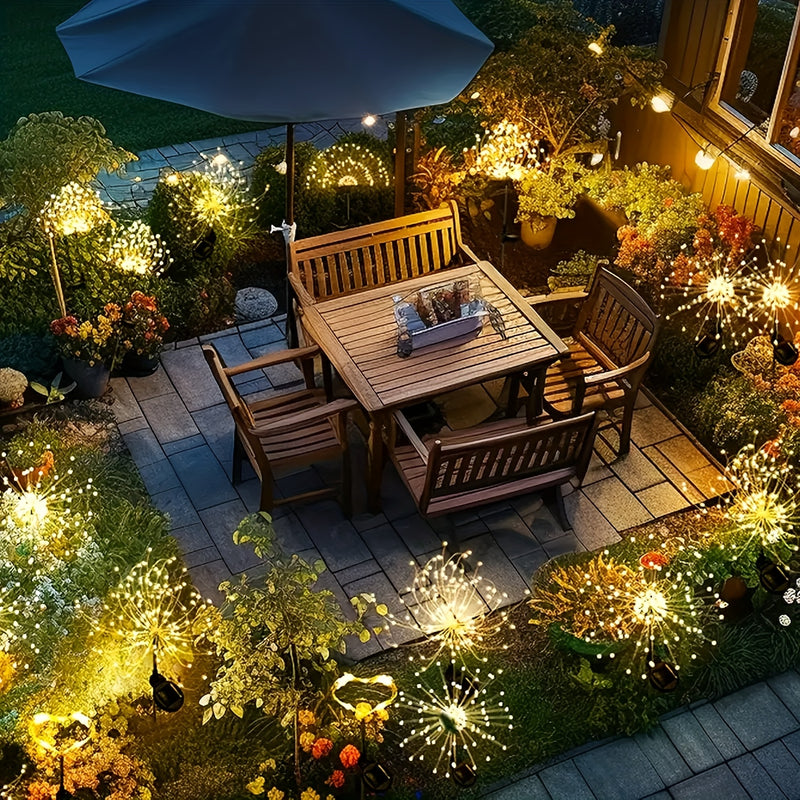 4/ 1 Paquete de Luces Solares para Jardín con Efecto Fuegos Artificiales, IP65 Impermeables, Decoración DIY Solar con 8 Modos, para Caminos y Fiestas