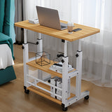 Escritorio Plegable con Altura Ajustable y Estantes de Almacenamiento - Diseño Blanco y Bambú, Movilidad Fácil sobre Ruedas, Ideal para Dormitorio, Sala de Estar, Oficina Exterior y Estudio | Escritorio Moderno de Fibra de Madera con Marco Metálico