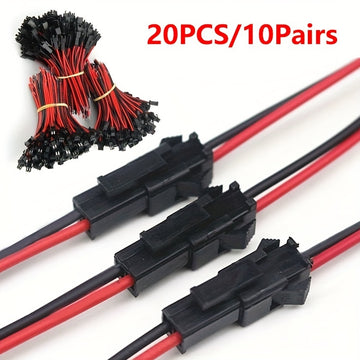 20 piezas/10 pares de conectores SM largos, terminales de cable, enchufes, macho a hembra, conectores de cable, cable rojo y negro, lámpara de techo LED