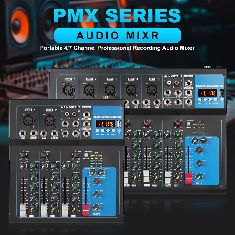 1pc NXG Consola de mezcla digital profesional de 7 canales, material aleación, fuente de alimentación de 220-240V CA, enchufe estándar europeo, para grabación de micrófono, mezcla de DJ, sistema de sonido en vivo - Negro
