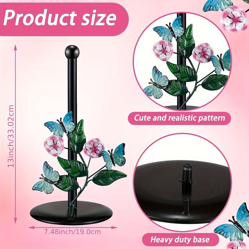 Porta Pañuelos de Metal con Diseño Floral y Mariposas - Dispensador Decorativo para Cocina, Baño o Sala con Base Resistente