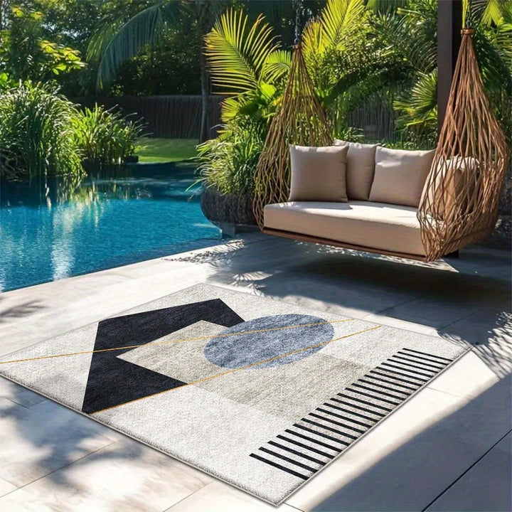 Alfombra de Terciopelo/853g/m² con Patrón Geométrico Abstracto para Jardín - Experiencia Lujosa de Camping, Suave y Antideslizante Lavable a Máquina, Diseño Moderno Grande para Uso Exterior