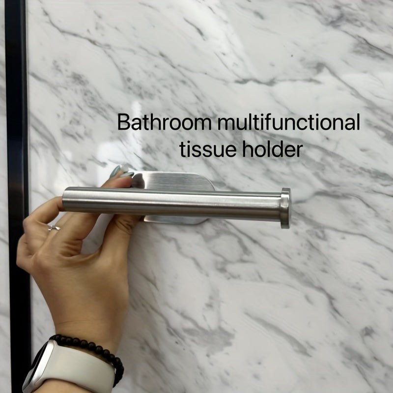 Soporte para papel higiénico de acero inoxidable cepillado plateado, con adhesivo para instalación sin perforaciones, porta rollos de baño montado en la pared, un regalo ideal para Navidad y Halloween