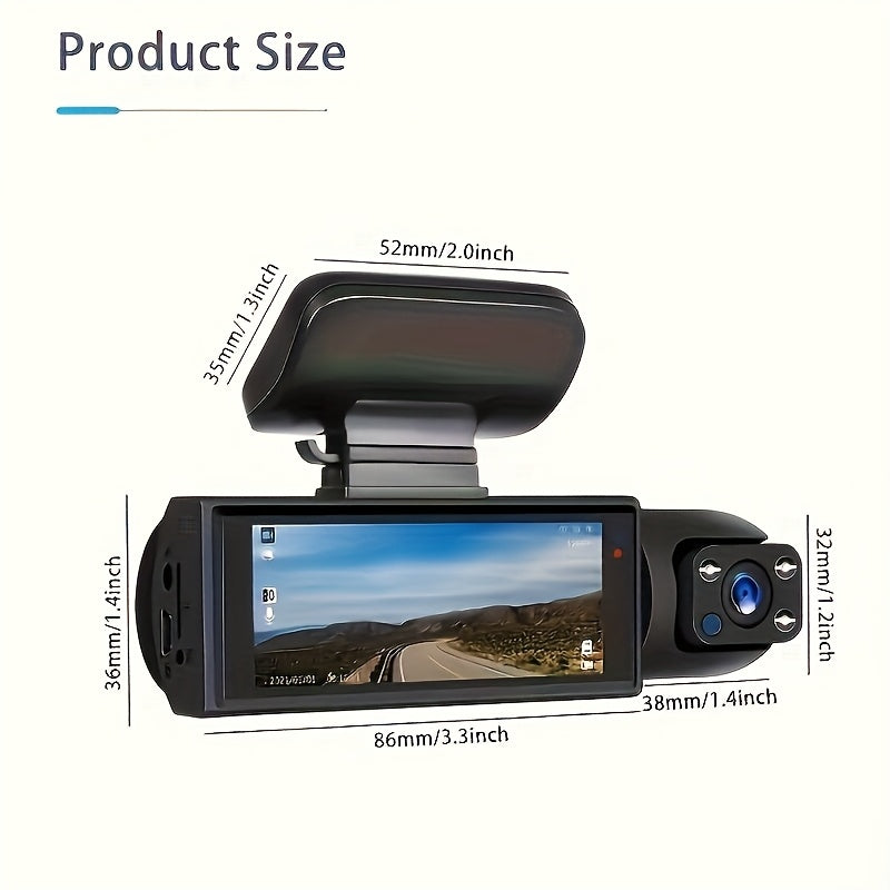 Grabadora de doble cámara para coche, frontal 1080P, trasera 720P, función de visión nocturna, grabación en bucle, disponible con o sin tarjeta de memoria, ideal para automóviles