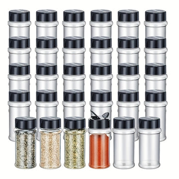 6pcs/16pcs Tarro de Especias de Plástico PET Duradero de 5oz (150ml) con Doble Tapa - Hermético, a Prueba de Fugas, Contenedor de Condimentos, Adecuado para Cocina y Barbacoa al Aire Libre