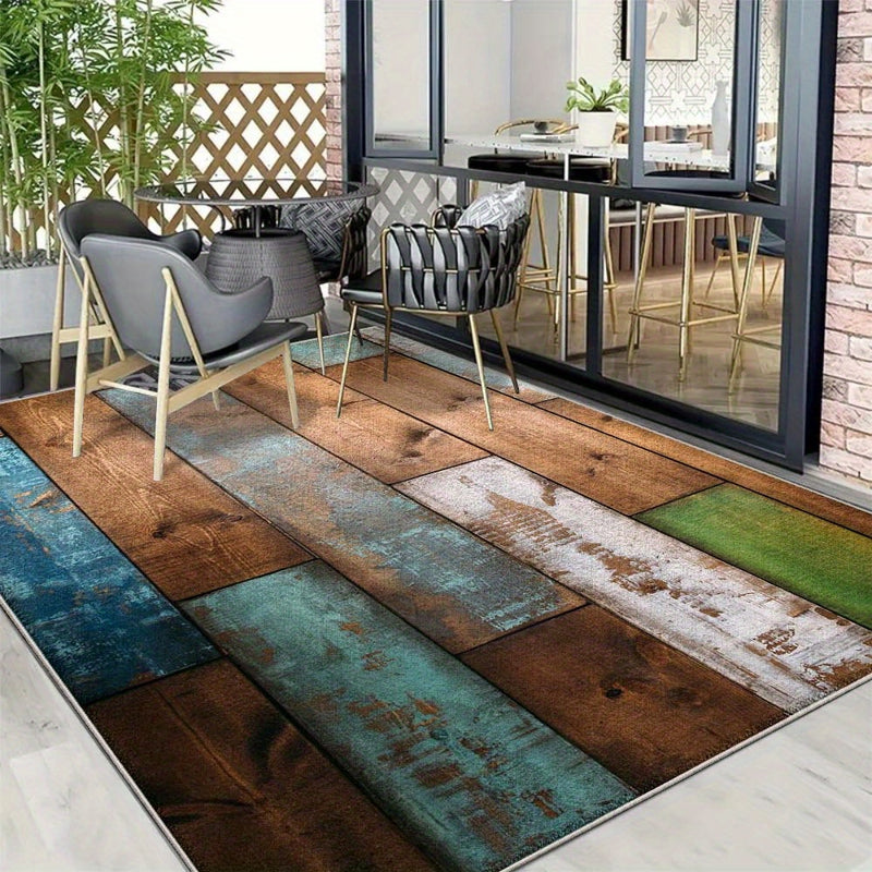 Alfombrilla de exteriores para áreas al aire libre con diseño geométrico abstracto, 7 estrellas, caza, alfombrilla gruesa, lavable en máquina, no resbala, poliéster, azul, beige, verde, patio, camping, decoración de patio, diseño geométrico abstracto, al