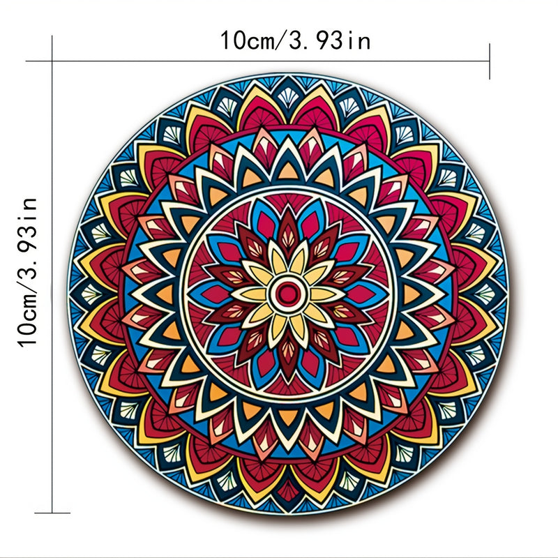 Juego de 8 Posavasos de Madera con Diseño Mandala, Esenciales para Reuniones Festivas, Ideales para Bares, Oficinas y Hogar, Tamaño 10 cm x 10 cm