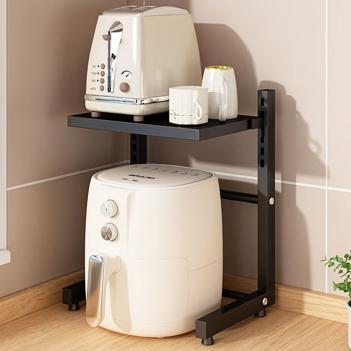 1 estante organizador para freidora de aire, soporte metálico multifuncional para cocina, compatible con arroceras y electrodomésticos pequeños, diseño de niveles para ahorrar espacio, sin tubos metálicos incluidos, solución de almacenamiento para cocina
