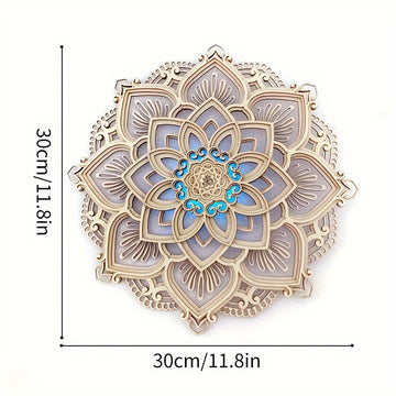 Luz nocturna LED de ambiente mandala de madera, regalos creativos tallados tridimensionales, artesanías colgantes de decoración para el hogar, regalos de Navidad, cumpleaños