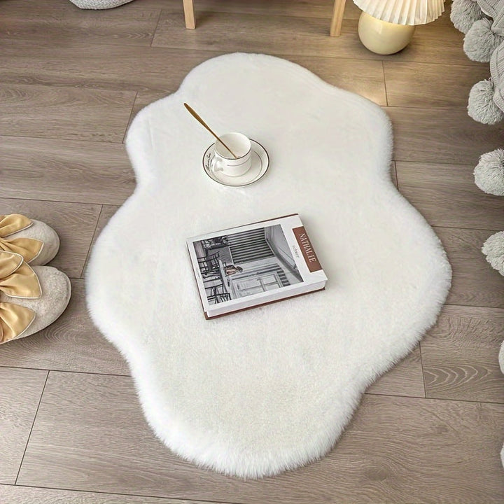 Alfombra de Área en Forma de Nube de Piel Sintética de Conejo - Suave, Gruesa y Cálida para Decoración de Invierno | Poliéster Lavable a Mano con Base de PVC | Perfecta para Halloween, Navidad, Pascua, Acción de Gracias