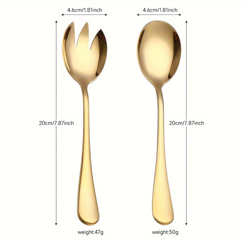 Juego de 2 piezas de Cuchara y Tenedor Integrados de Acero Inoxidable, Cuchara y Tenedor para Ensalada Chapados en Oro, Tenedor para Pasta