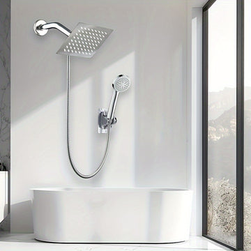 Juego de cabezal de ducha de acero inoxidable oculto, cabezal de ducha manual simple para baño, ducha de lluvia para hogar, cabezal multifuncional con micro burbujas, incluye soporte, divisor de agua de 3 vías y manguera, juego completo de cabezal de duc