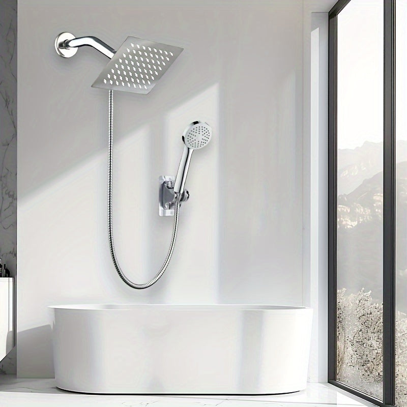 Juego de cabezal de ducha de acero inoxidable oculto, cabezal de ducha manual simple para baño, ducha de lluvia para hogar, cabezal multifuncional con micro burbujas, incluye soporte, divisor de agua de 3 vías y manguera, juego completo de cabezal de duc