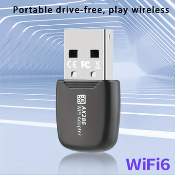 Adaptador sin varillas WiFi6 USB de 286Mbps, adaptador LAN sin varillas para portátil y escritorio, 2.4Hz, compatible con protocolo 802.11ax, penetración fuerte en 2.4GHz, transmisión más lejana, mejor cobertura, rendimiento óptimo en paredes, solo compa