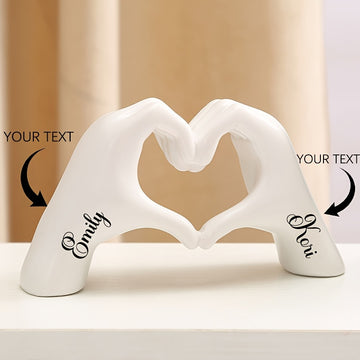 Figurita de resina personalizable con manos de corazón - Texto personalizado "Te amo" - Ideal para decoración del hogar, aniversarios, Día de San Valentín, Día de la Madre, Día del Padre - Uso interior, no necesita energía, lo mejor para Navidad