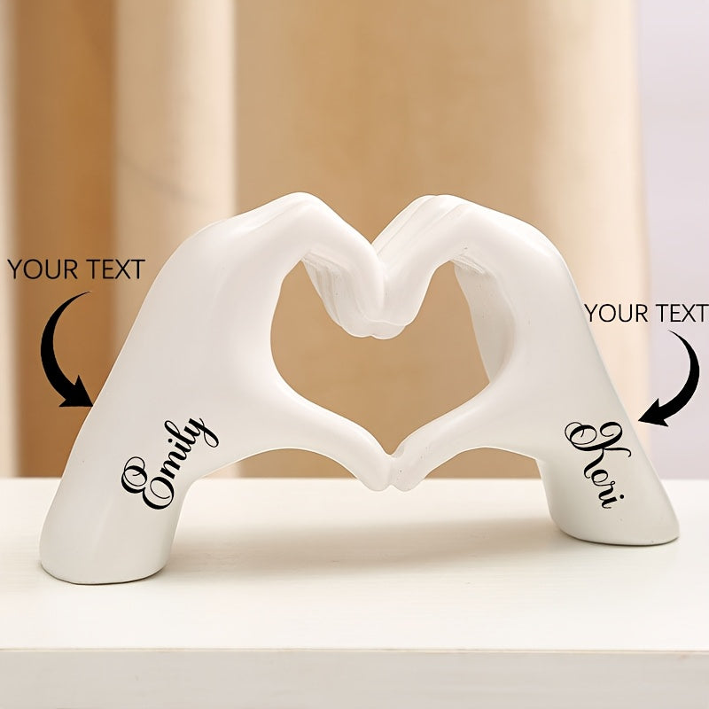 Figurita de resina personalizable con manos de corazón - Texto personalizado "Te amo" - Ideal para decoración del hogar, aniversarios, Día de San Valentín, Día de la Madre, Día del Padre - Uso interior, no necesita energía, lo mejor para Navidad