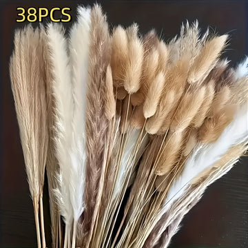Ramo de 38 piezas de Hierba de Pampa Bohemia: 38 piezas de Hierba Seca para Decoración del Hogar, Centros de Mesa de Fiesta y Arreglos Florales (Navidad, Halloween, Pascua, Acción de Gracias, Día de San Valentín)