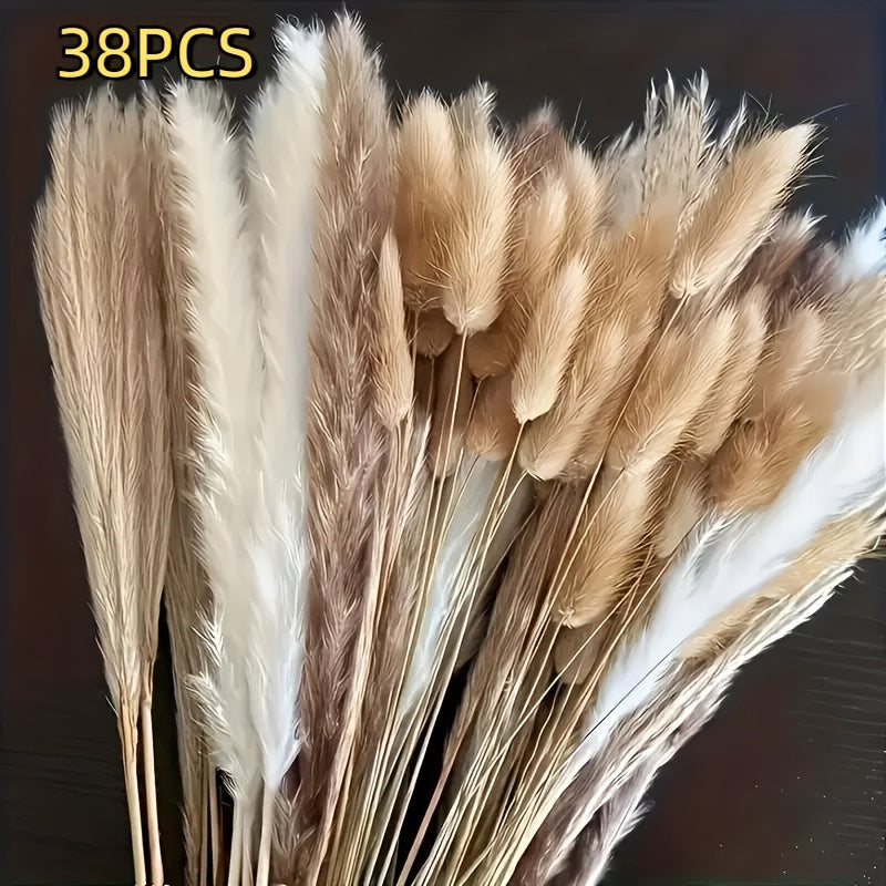 Ramo de 38 piezas de Hierba de Pampa Bohemia: 38 piezas de Hierba Seca para Decoración del Hogar, Centros de Mesa de Fiesta y Arreglos Florales (Navidad, Halloween, Pascua, Acción de Gracias, Día de San Valentín)