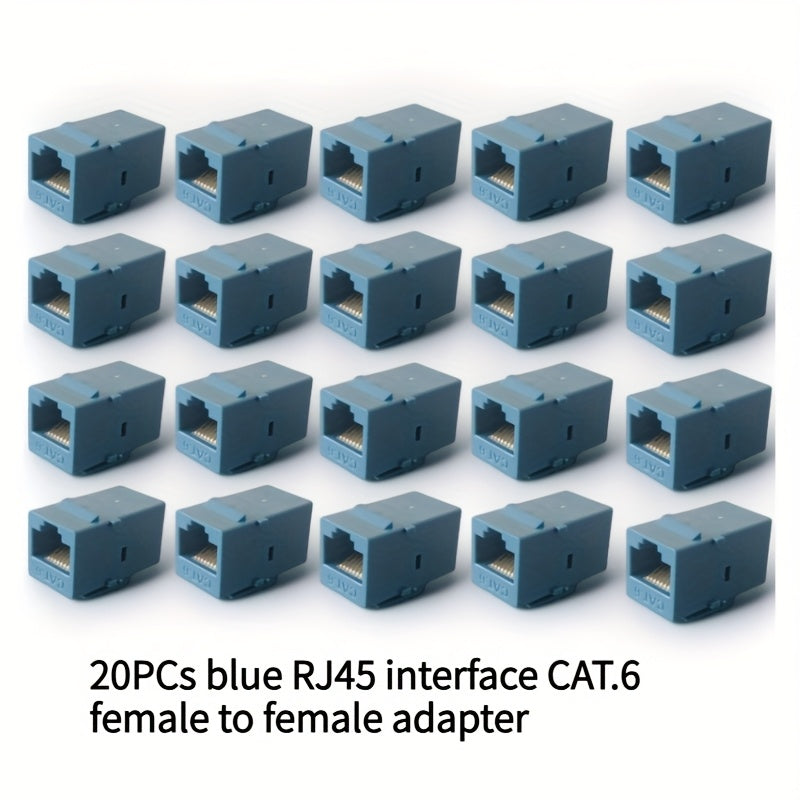 20 Piezas Adaptadores Ethernet RJ45 Azules CAT6 10Gbps, Macho a Macho Transferencia de Datos Alta Velocidad, Control por App Inteligente, Sin Necesidad de Fuente Externa para Computadoras, Smartphones, Tabletas, Uso en Hogar y Oficina, Conectividad Red,