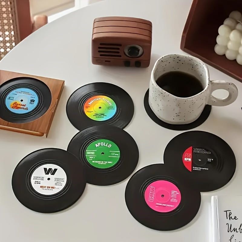 6 posavasos de vinilo, posavasos retro creativos con diseño de CD de rock americano, antideslizantes y aislantes, mantel individual para decoración de habitación