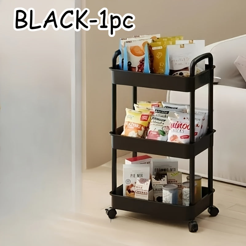 Carrito de almacenamiento plástico blanco de 3 niveles con ruedas – Organizador resistente multicapa para cocina, baño y dormitorio – Ideal para libros, toallas y artículos esenciales – Carrito móvil fácil de mover