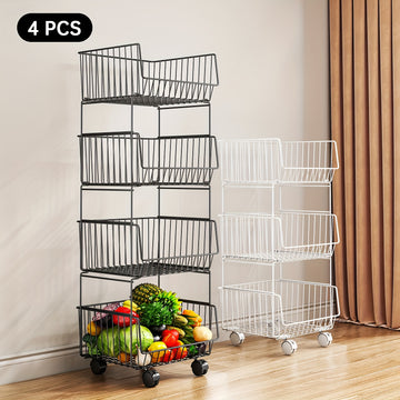 Carrito de cocina metálico resistente de 4 niveles con ruedas, organizador rodante de hierro fundido negro para despensa, garaje u oficina - Fácil armado, sin necesidad de herramientas, organizadores y almacenamiento de cocina