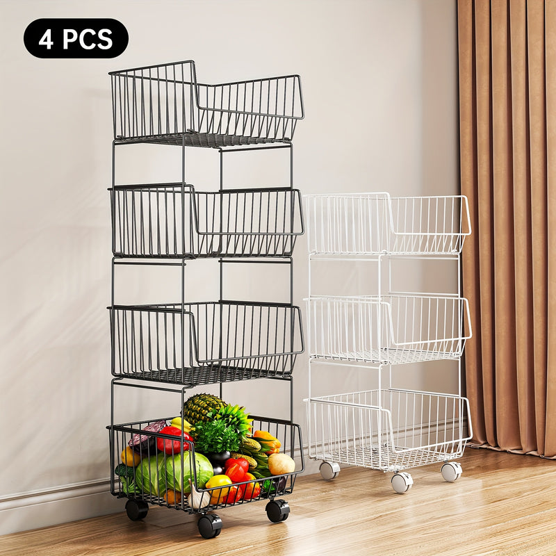 Carrito de cocina metálico resistente de 4 niveles con ruedas, organizador rodante de hierro fundido negro para despensa, garaje u oficina - Fácil armado, sin necesidad de herramientas, organizadores y almacenamiento de cocina