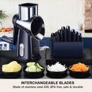 5 en 1, rallador de queso y cuchilla de verduras con mano de viento, cuchillas intercambiables de acero inoxidable, base de succión fuerte, fácil de limpiar, regalo ideal para la cocina, azul marino