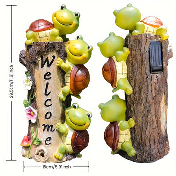 Estatuas solares para jardín, lindas tortugas con cara de rana y luces solares - Decoración divertida para jardines, patios y exteriores