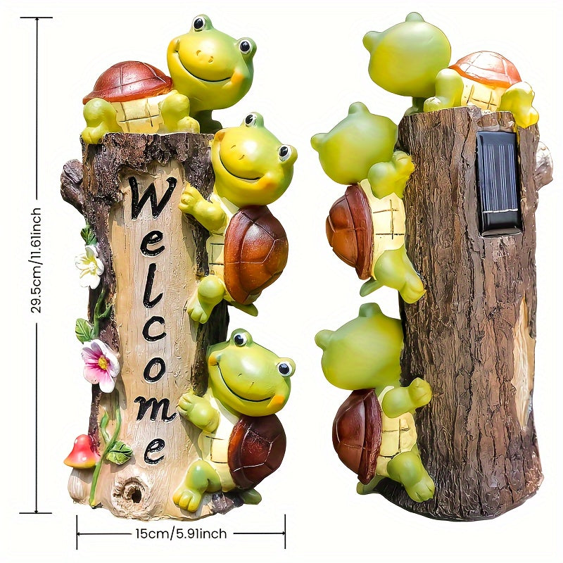 Estatuas solares para jardín, lindas tortugas con cara de rana y luces solares - Decoración divertida para jardines, patios y exteriores