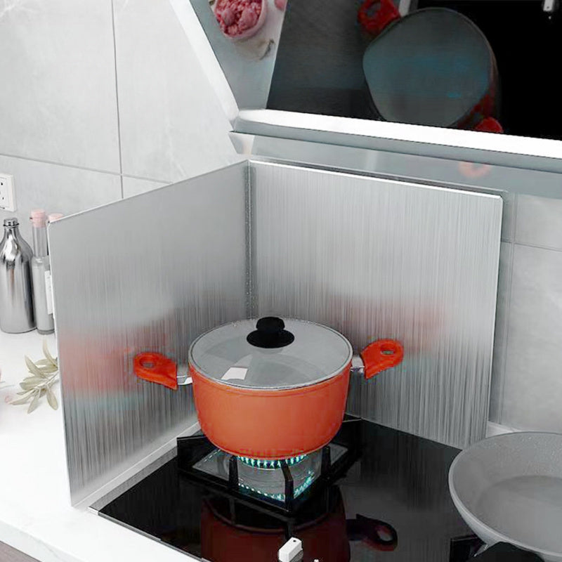 1 pieza de rejilla de aceite de cocina plegable de acero inoxidable - Protector de salpicaduras para estufa, tablero de aislamiento con envoltura de borde de goma, fácil de limpiar, ideal para cocina interior y exterior, protector de estufa, acabado metá