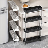 Carrito de Almacenamiento Delgado con Drenaje Calado y 4 Niveles, Carrito de Almacenamiento sobre Ruedas, Estante Estrecho, Estante para Baño, Unidad Móvil de Organización para Cocina, Baño, Lavandería,