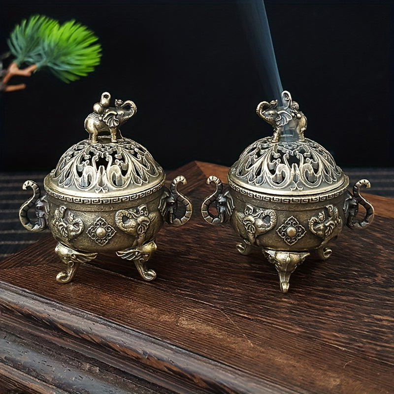 Quemador de incienso elegante para ceremonia de té, diseño intrincado de elefante en metal, ideal para decoración interior, regalo para el Día de la Madre y el Día del Padre, accesorios para ceremonia de té con artesanía detallada