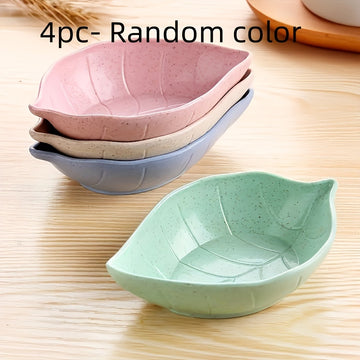 Juego de 4 platos para condimentos en forma de hoja, hechos de paja de trigo EcoLeaf, tazones pequeños para salsas, vinagre y salsa de soya, colores surtidos