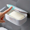 Jabonera de Pared a Prueba de Fugas con Tapa - Plástico Duradero, Accesorio de Baño Rectangular, Porta Jabón, Contenedor de Jabón, Bandeja de Goteo