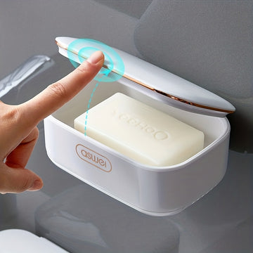 Jabonera de Pared a Prueba de Fugas con Tapa - Plástico Duradero, Accesorio de Baño Rectangular, Porta Jabón, Contenedor de Jabón, Bandeja de Goteo