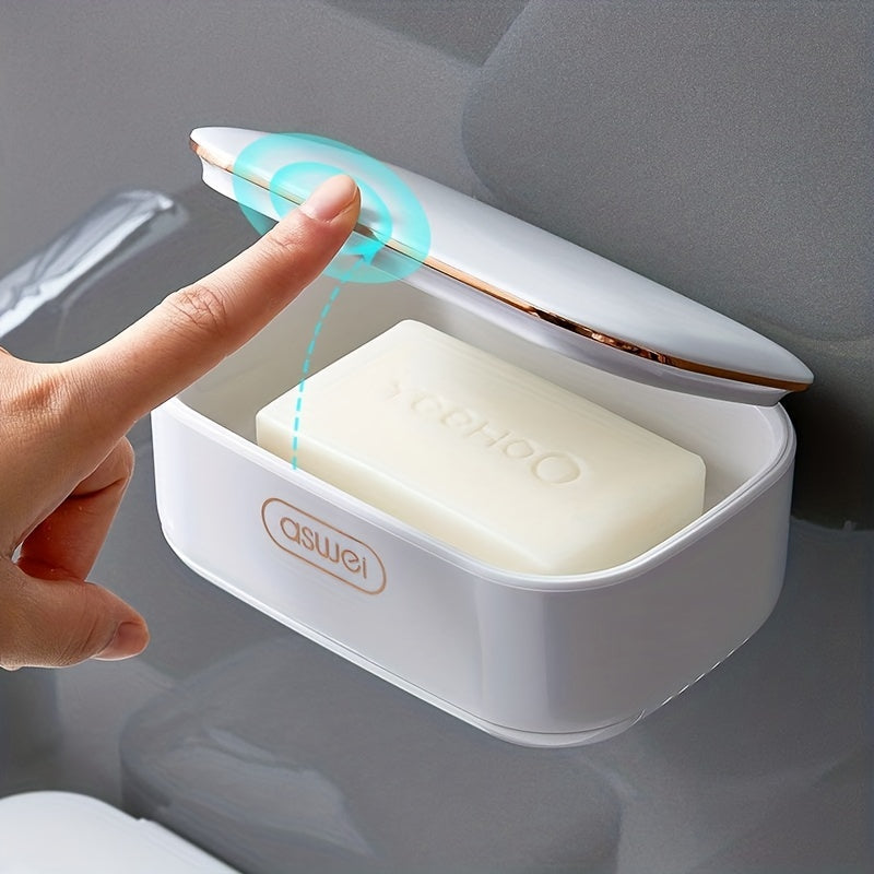 Jabonera de Pared a Prueba de Fugas con Tapa - Plástico Duradero, Accesorio de Baño Rectangular, Porta Jabón, Contenedor de Jabón, Bandeja de Goteo