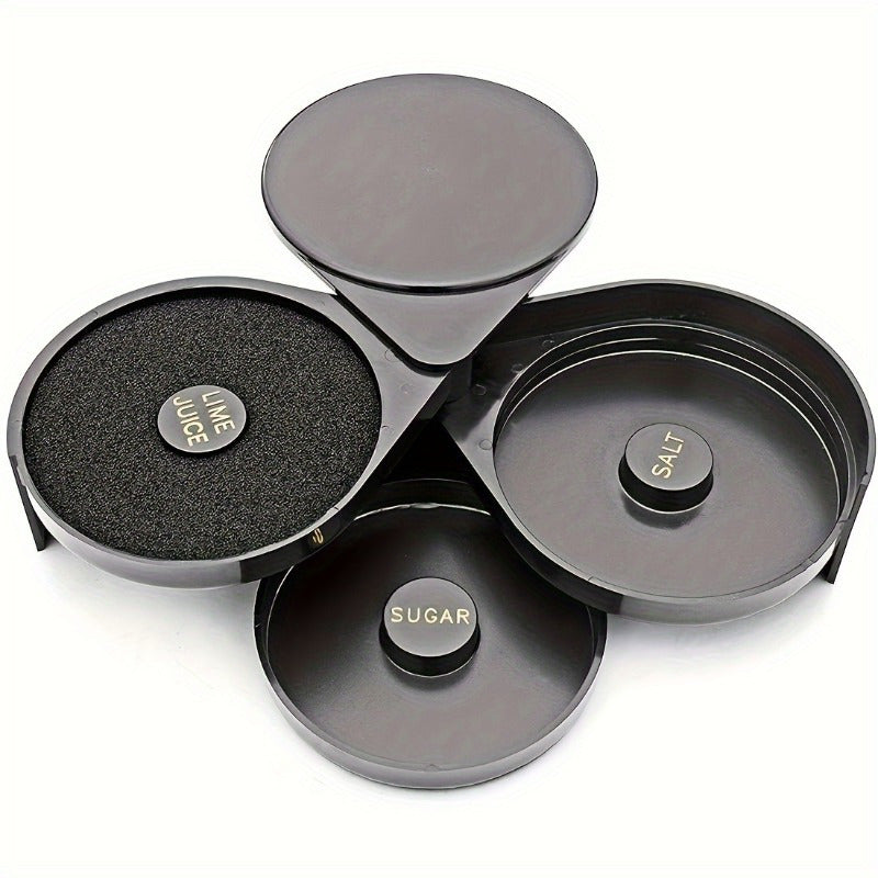 1Pc, Herramientas de barman de 3 niveles, Contenedores de vidrio de sal y azúcar de plástico de 3 capas, Con soportes para especias, Diseñados para margaritas y bebidas mezcladas, Equipo de barman.