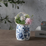 Tarros de almacenamiento de cubiertos de cerámica de estilo europeo-americano, diseño floral decorativo, altos recipientes de cocina de porcelana de hueso, con ribete dorado, para cubiertos, cucharas y organizador de palillos