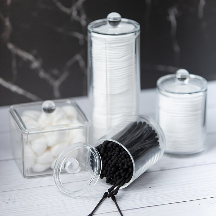 Juego de 3 cajas de plástico transparentes para hisopos, con estante extraíble y diseño elegante, ideales para discos desmaquillantes, hilo dental y palillos de dientes - Perfecto para regalos de cumpleaños o festividades