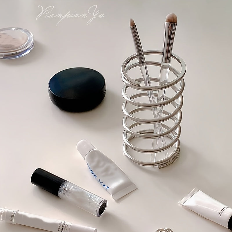 Portacepillos de hierro forjado, diseño circular moderno, accesorio de baño para montar en el piso, organizador de brochas de maquillaje y bolígrafos a prueba de polvo, decoración de escritorio con calado decorativo, sin necesidad de electricidad