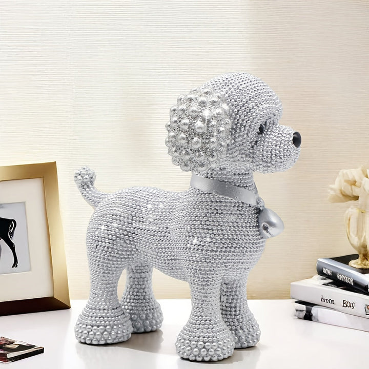1pc Estatua de decoración de mesa para perros con cuentas de plata de resina contemporánea, para sala de estar, dormitorio, estantería, Pascua, Día del Padre, Día de la Madre, Día de San Valentín, con regalos navideños, regalos de apertura.