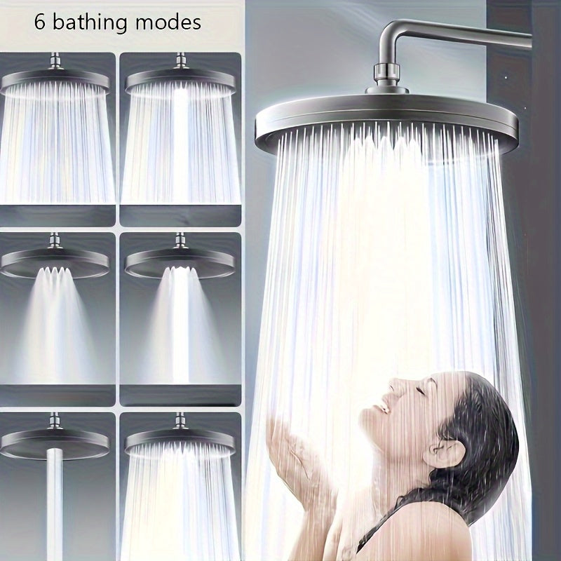 Rociador de Ducha Montado en Pared con 6 Modos de Chorro Mejorado - Diseño Redondo Moderno en ABS, Sin Necesidad de Electricidad para Hogar y Baño