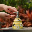 Dispensador de Jabón de Resina con Abeja y Girasol - Libre de BPA, Bomba de Loción Recargable para Decoración de Baño y Cocina