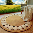 1 pieza de alfombra redonda de lino lavable a mano estilo bohemio - Plegable, antideslizante, alfombra artística para sala de estar de granja, dormitorio, baño, uso interior/exterior, fibra de poliéster, lavable a máquina, alfombra interior/exterior | Al