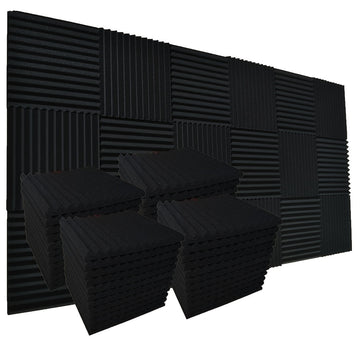 52 piezas de paneles de espuma acústica negra SMOLL, 12"x12"x1" cuña, insonorización para estudio, piano, sala de música, KTV, reducción de eco, absorción de ondas sonoras de frecuencia media-alta, cinta adhesiva nano incluida.