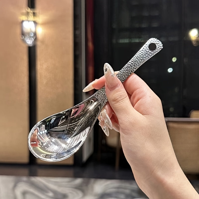 Juego de 10 cucharas de acero inoxidable de lujo - Cuchara profunda, gran capacidad, superficie plateada pulida al espejo, perfecta para sopas y arroz, utensilios de cocina, seguro para contacto con alimentos, tamaño universal, no requiere carga.