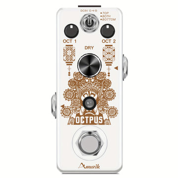 Pedal de guitarra Amuzik Octave - Generador digital de octavas alimentado por USB con bypass verdadero, efectos polifónicos precisos, pedal mini compacto para guitarra eléctrica (blanco)